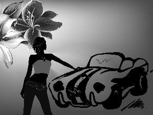 Automobile, graphics, lilies, girl, Flowers