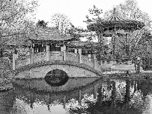 bridges, pavilion, Garden, Pond - car, Chinese