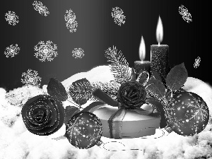 Candles, decoration, Christmas, baubles
