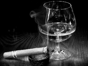 cigar, glass, ashtray