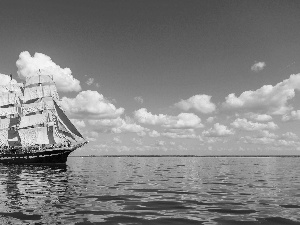 sailing vessel, Sky, clouds, sea