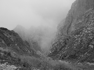 Mountains, Steep, descent, Fog