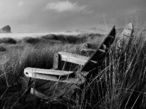 grass, sea, deck chair