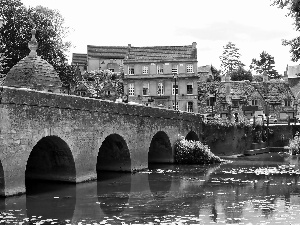 Houses, Bradford, stone, bridge, River