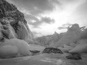 Rocks, winter, Elenka Island, Russia, Baikal Lake, Icecream
