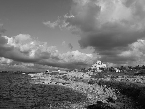 Cerkiew, Crimea, coast, clouds, sea