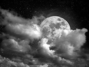 moon, Night, clouds