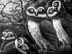 Owls, painting