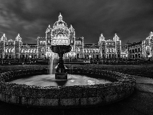 Night, Floodlit, palace, fountain