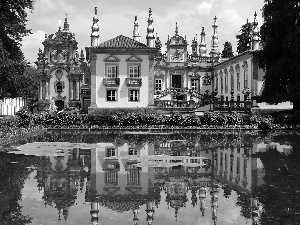 Real, Mateus, pond, Vila, palace, Park, reflection