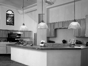 kitchen, Kitchen, pillar, kettle, Lamps, segment