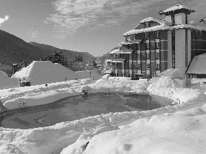 Mountains, snow, Pool, guesthouse