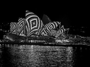 Opera, Sydney Opera House, Australia, Night, Sydney, lighting, color, Port Jackson Bay