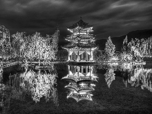 viewes, house, reflection, China, lake, trees