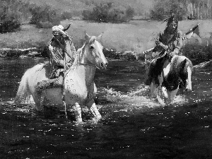 painting, Indians, River, bloodstock