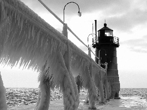 sea, winter, Lighthouses