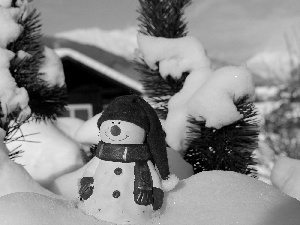 house, snow, Snowman, Christmas