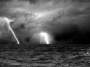 thunderbolt, sea, Storm