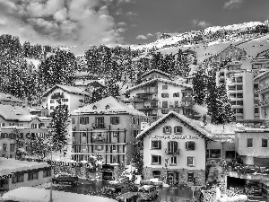 winter, Houses, Town, Mountains