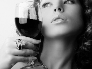 Women, glass, Wine, ring