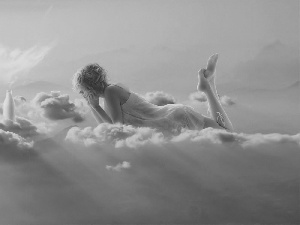 Women, clouds, angel