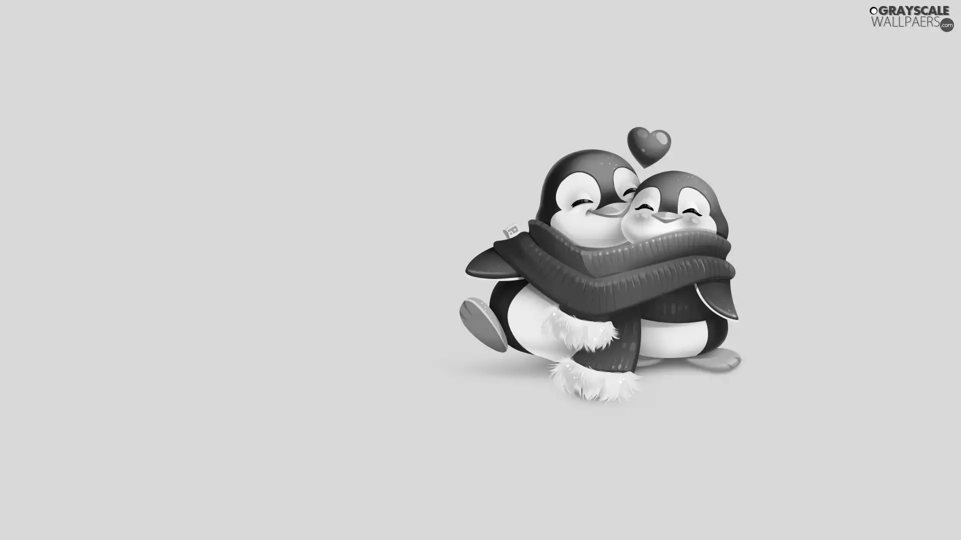 Scarf, 2D, penguin, Heart, cuddled