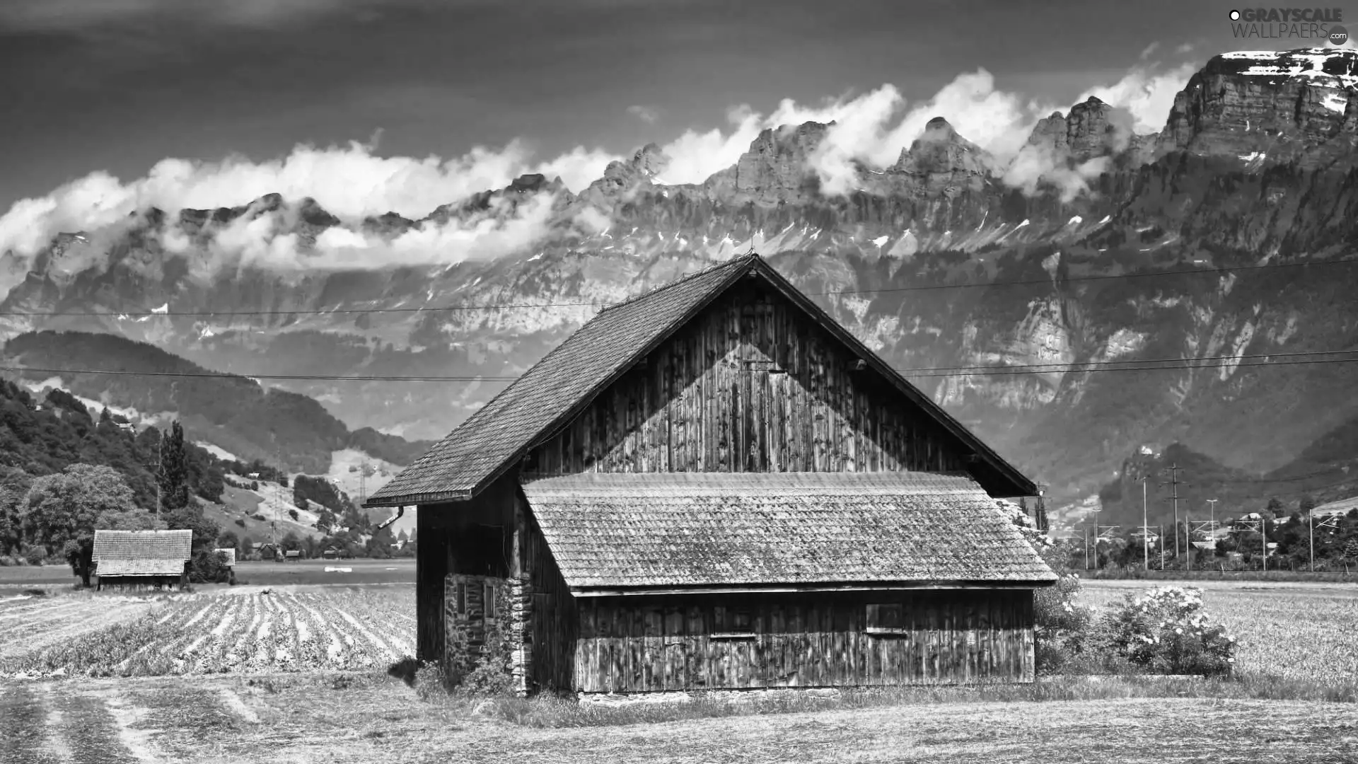 Alps, Austria, field, Mountains, Houses