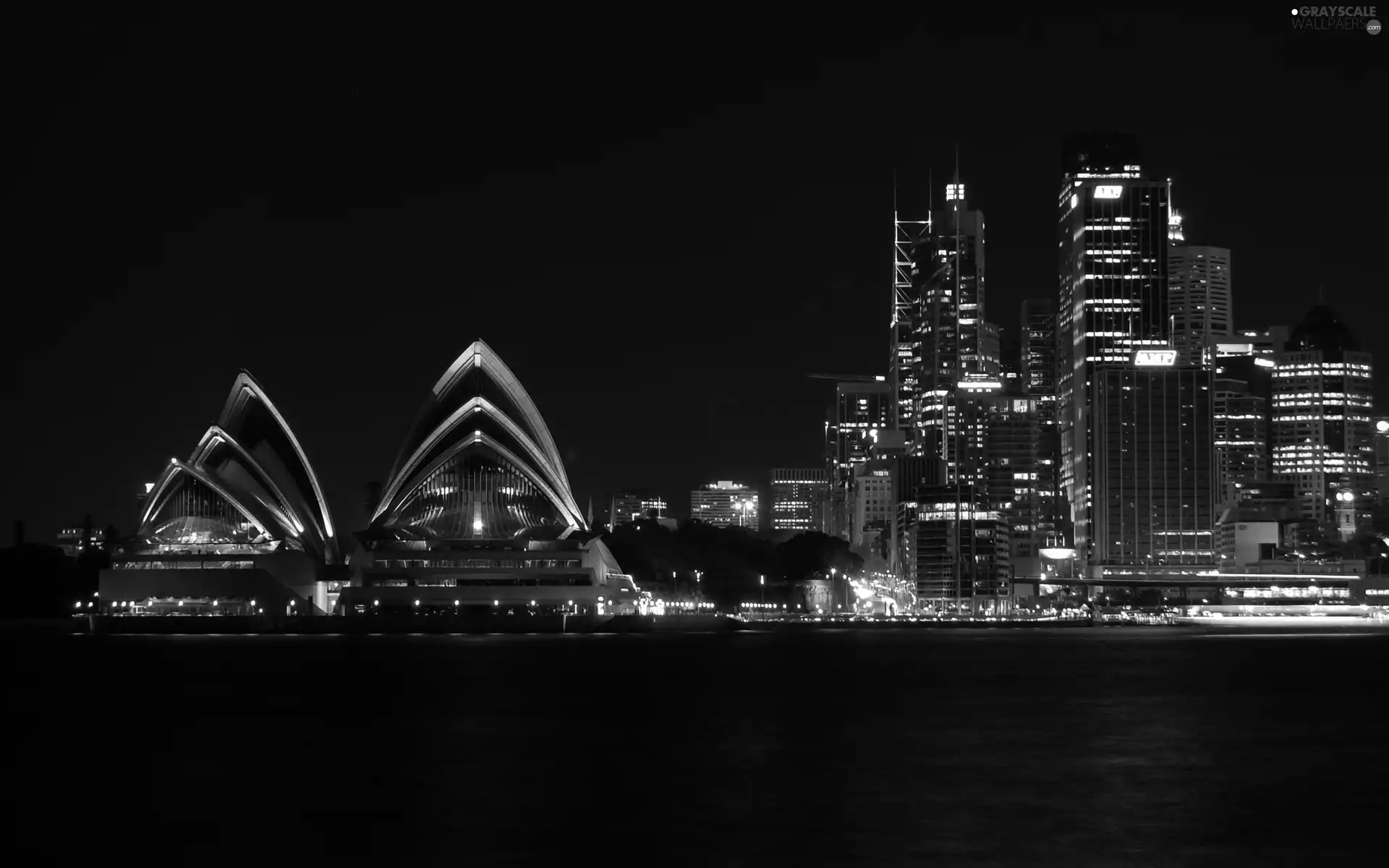 Sydney Opera House, Night, Sydney, skyscrapers, Australia