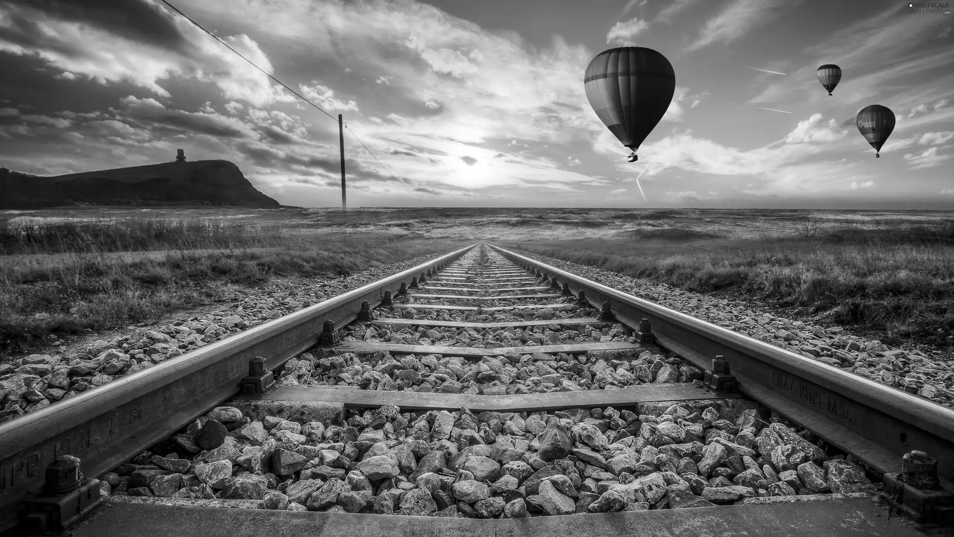 ##, sea, Balloons, railway