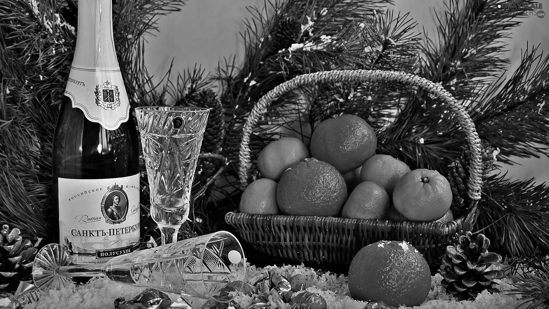 composition, Fruits, twig, Champagne, New Year