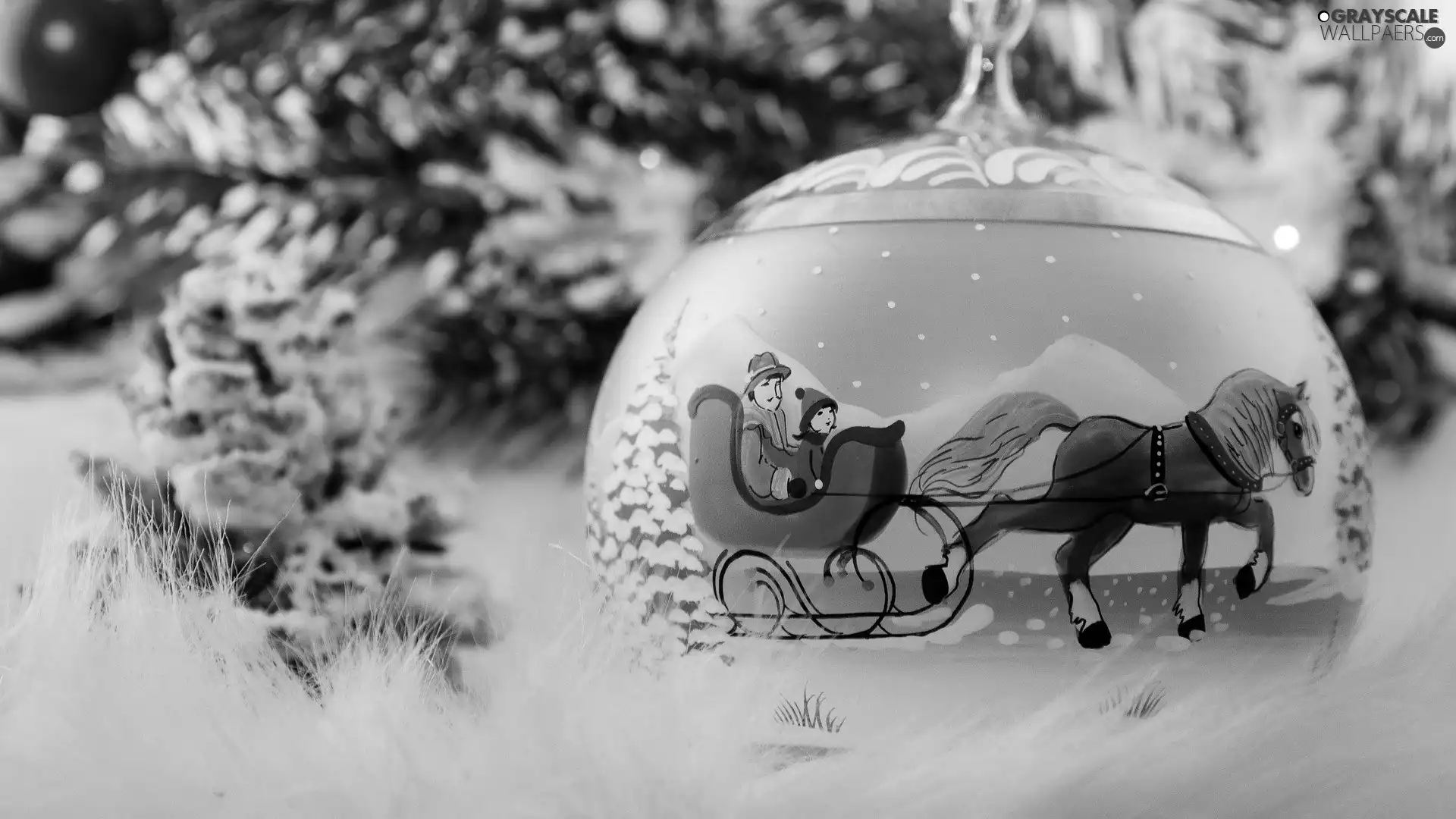 Christmas, sleigh, Horse, bauble