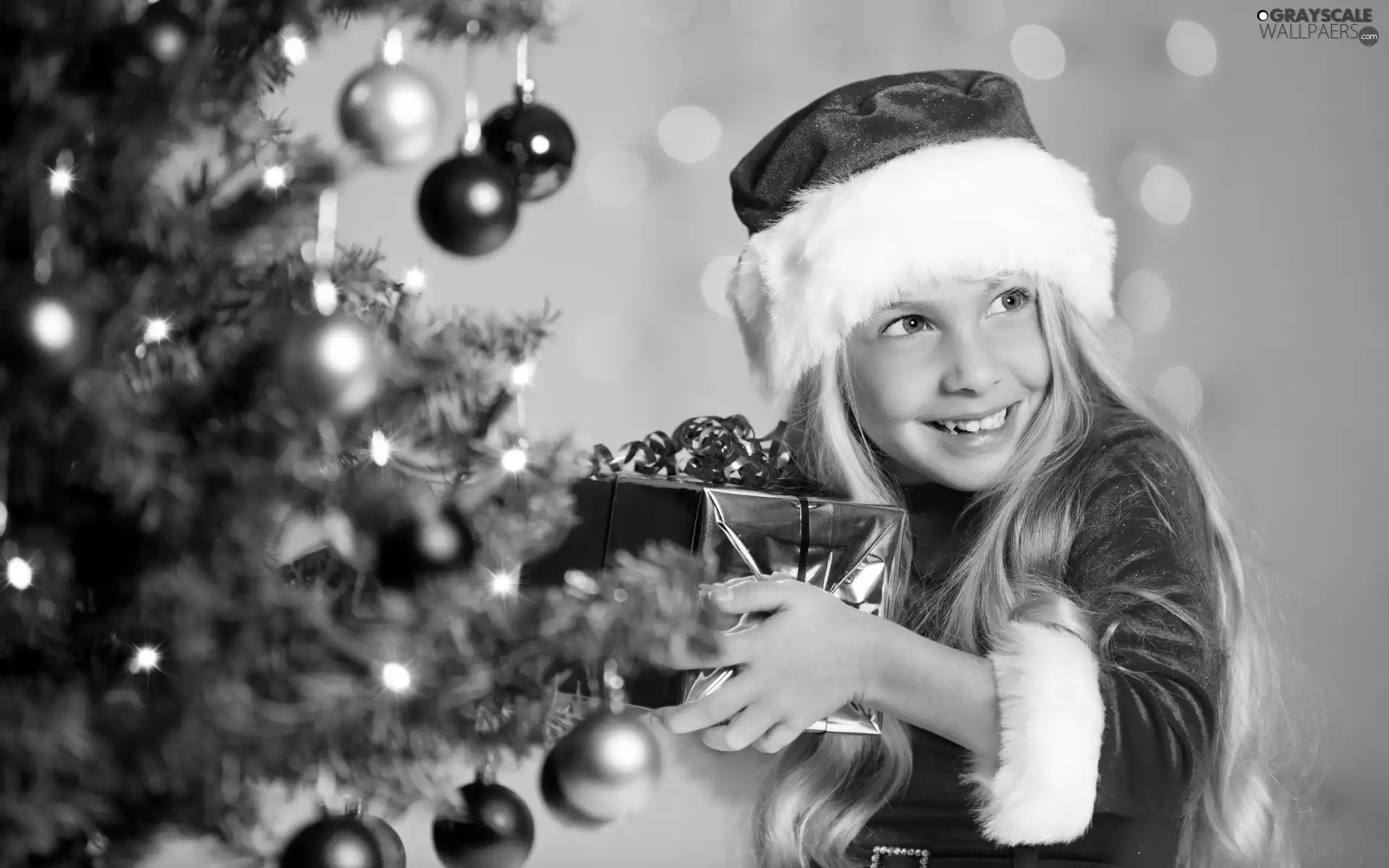 baubles, Present, Blonde, christmas tree, girl