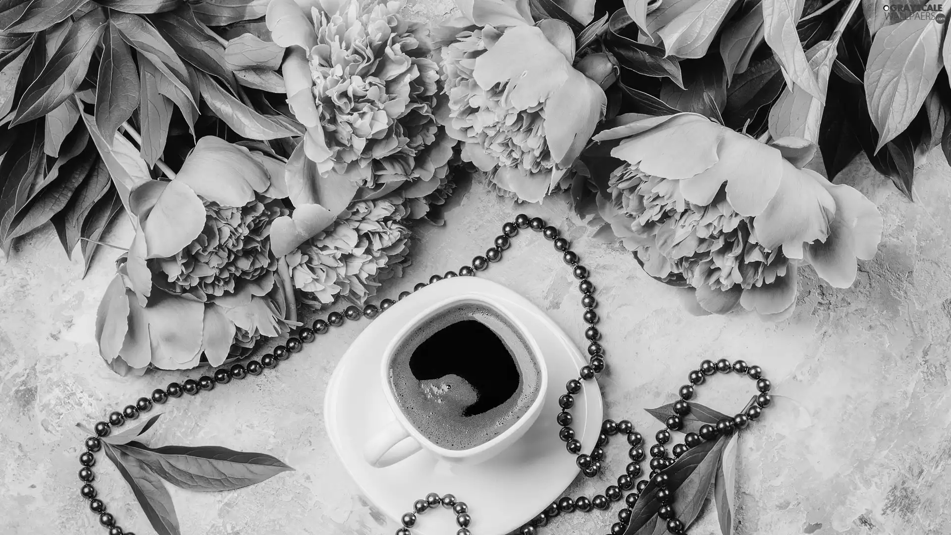 coffee, beads, Peonies, cup, Flowers