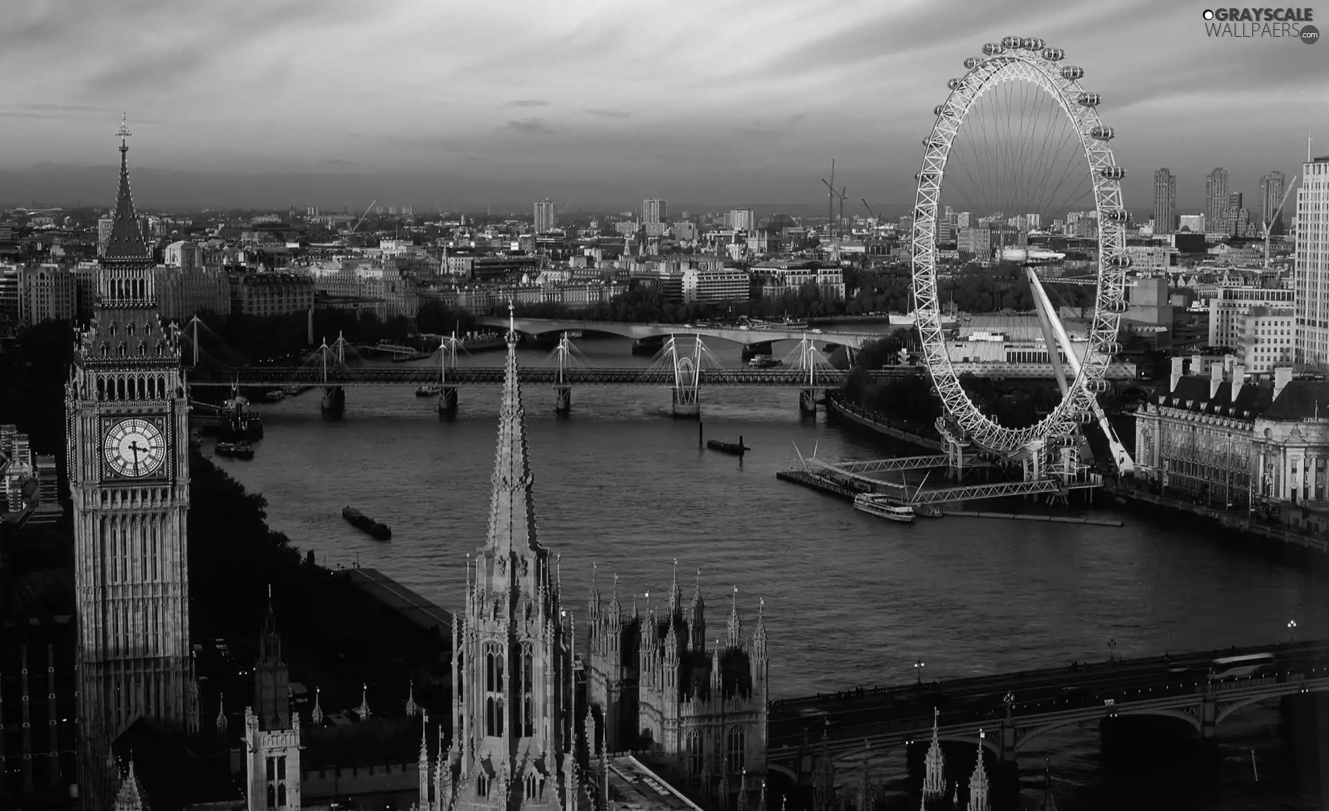 Big Ben, London Eye, town, London, panorama