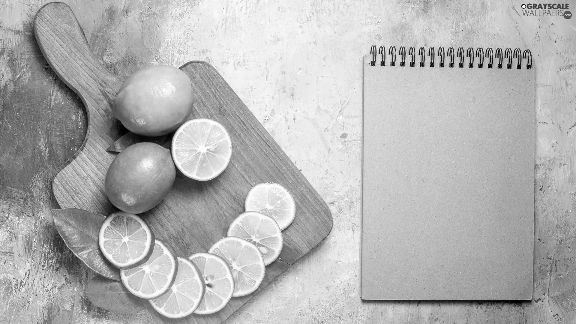 limes, board, note-book, slices