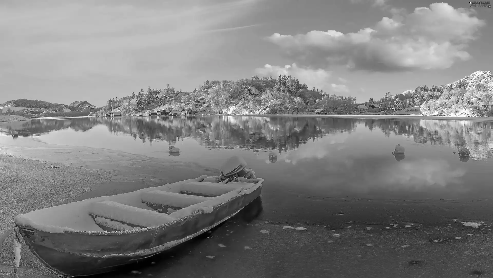 Boat, winter, lake
