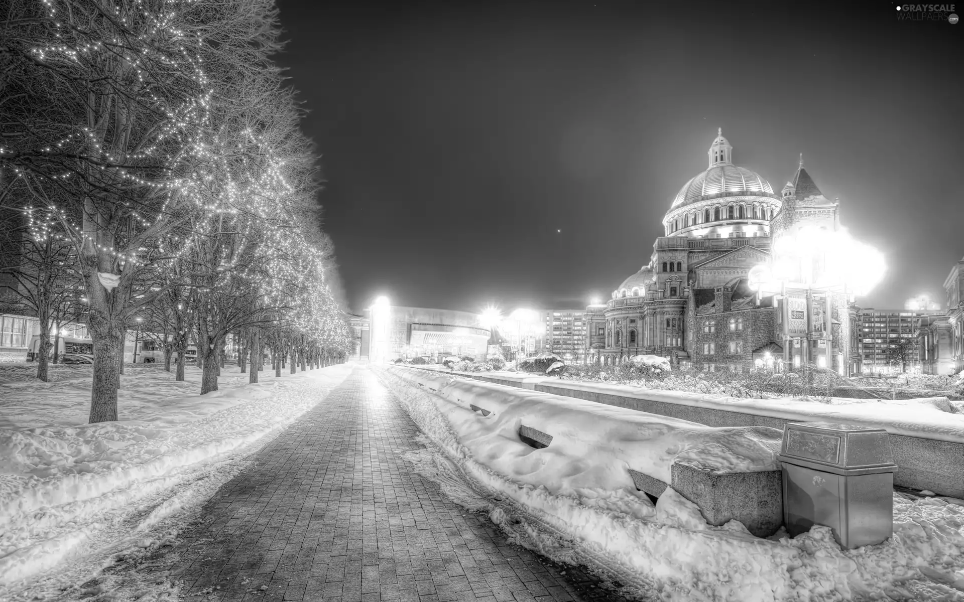 light, City at Night, Boston, winter, The United States