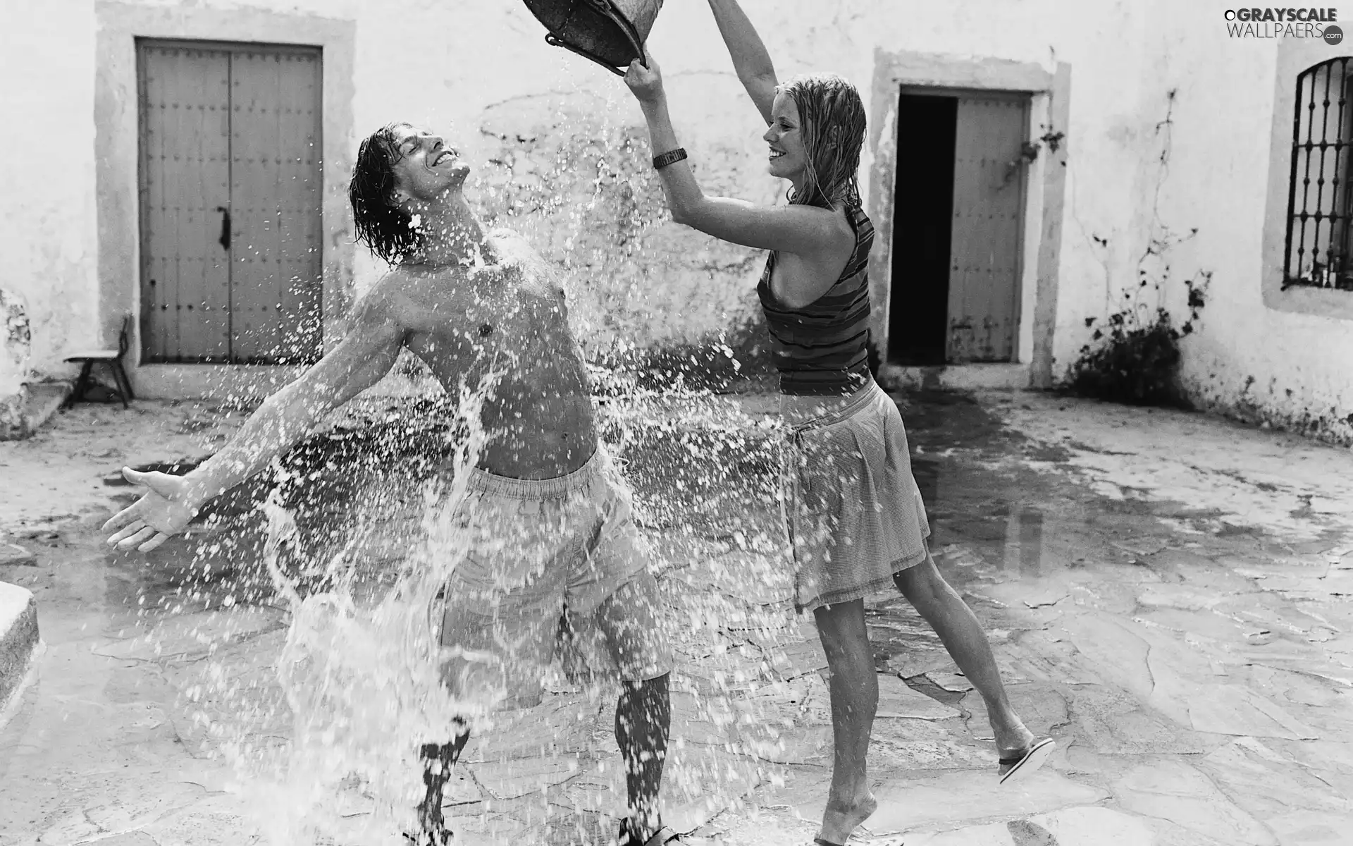 bucket, Watering, a man, water, Women