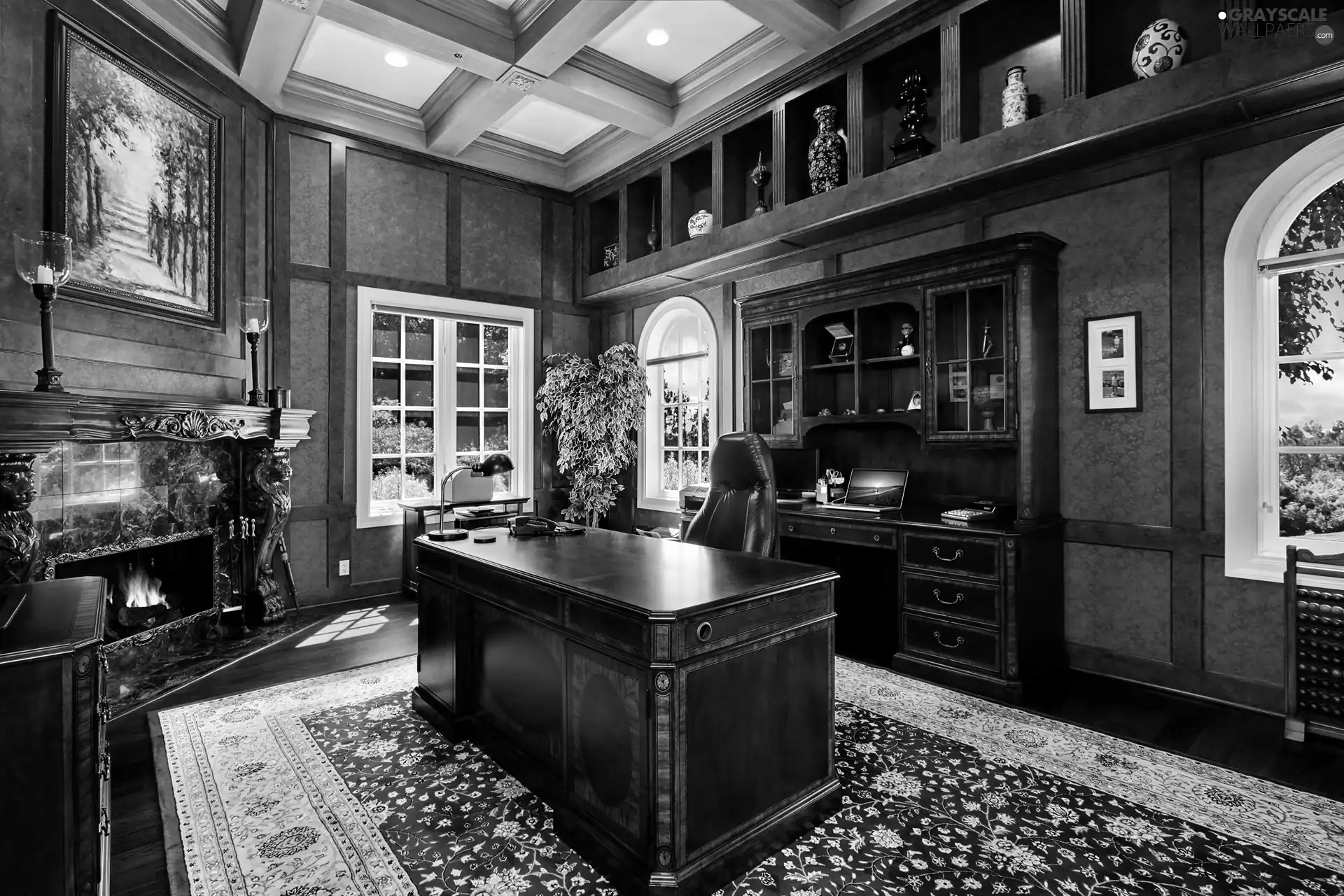 interior, desk, burner chimney, cabinet