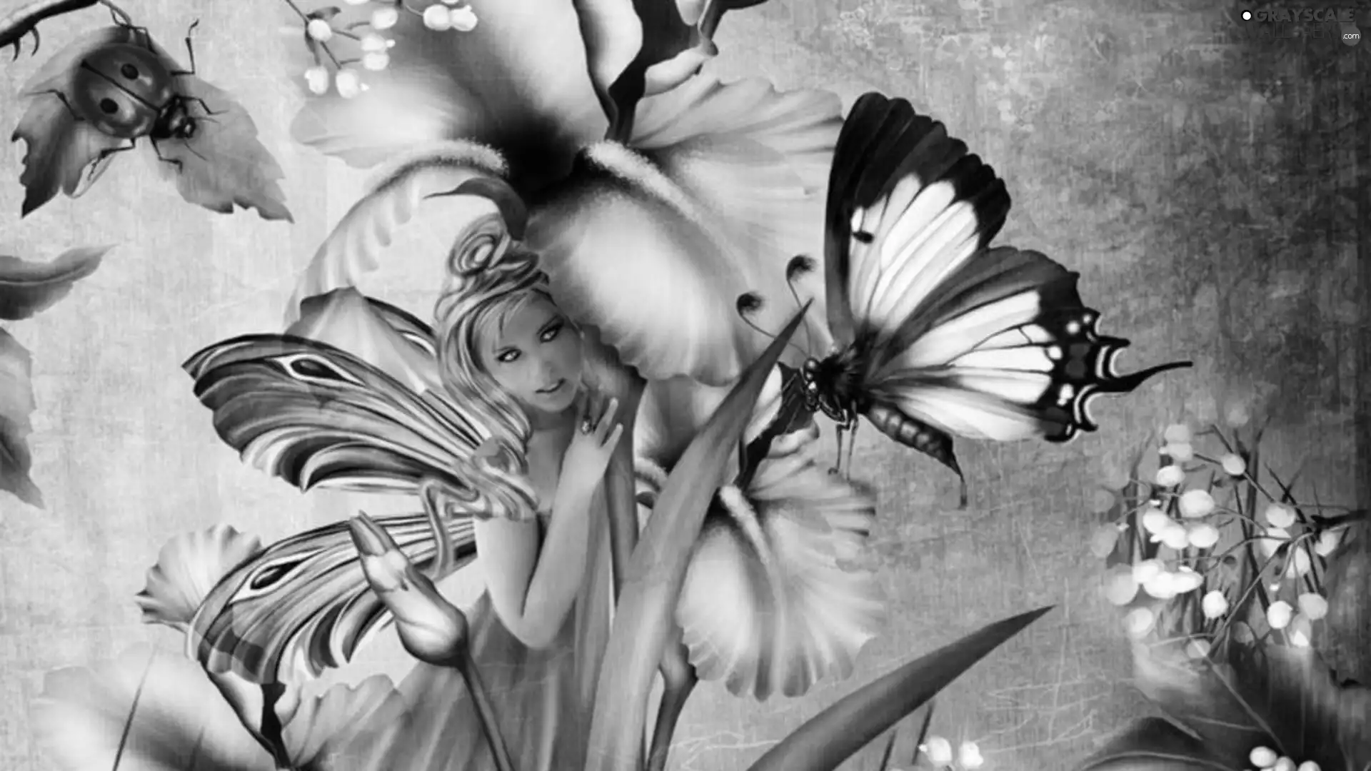 butterflies, Women, Flowers