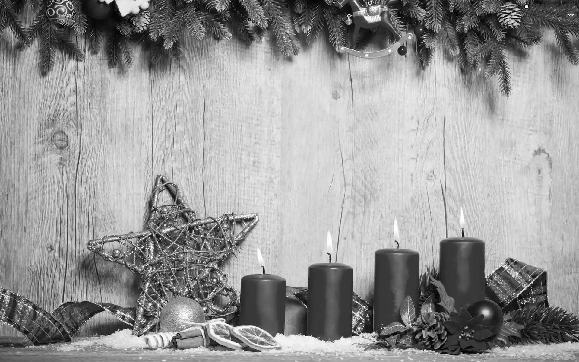 composition, Christmas, Red, Candles, ornamentation