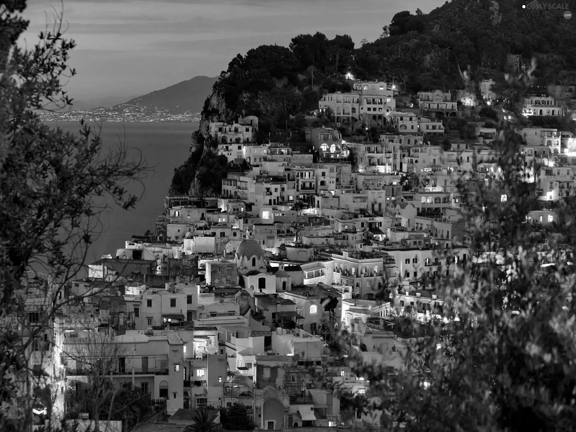 Houses, Island, Capri, Night