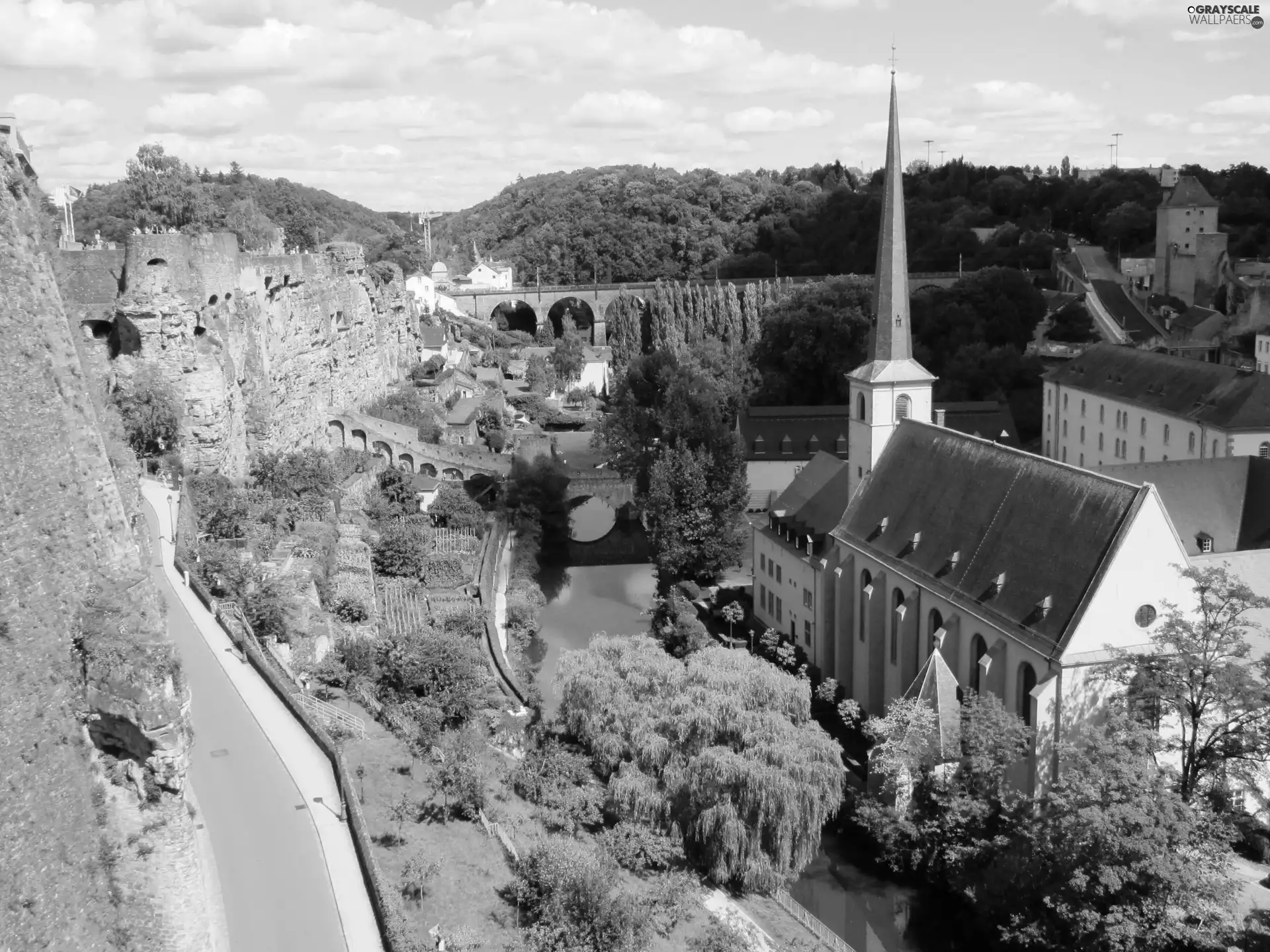 the walls, Town, River, Church, Luxembourg, Castle, Moselle