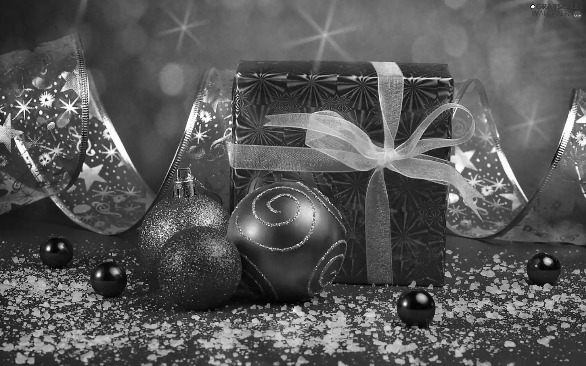 Present, ribbon, christmas, baubles