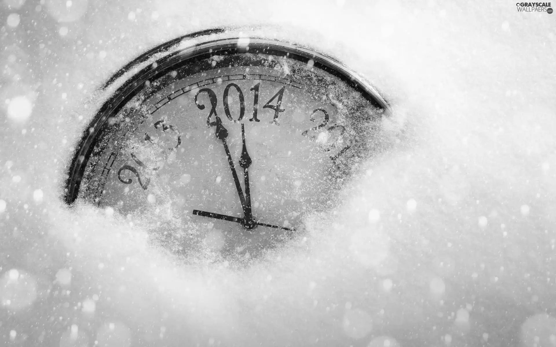 snow, New Year, Clock