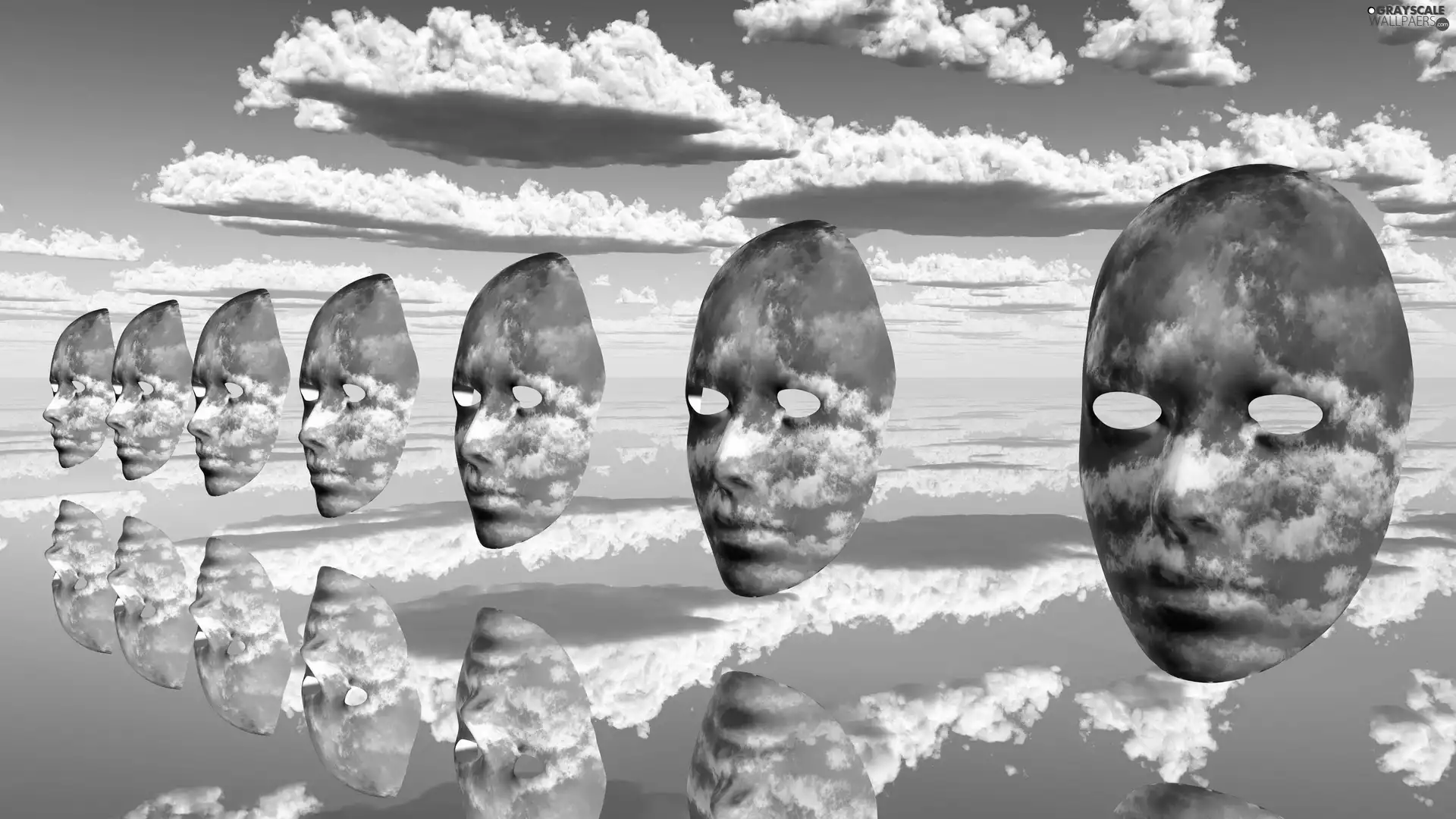 3D, mask, clouds, abstraction
