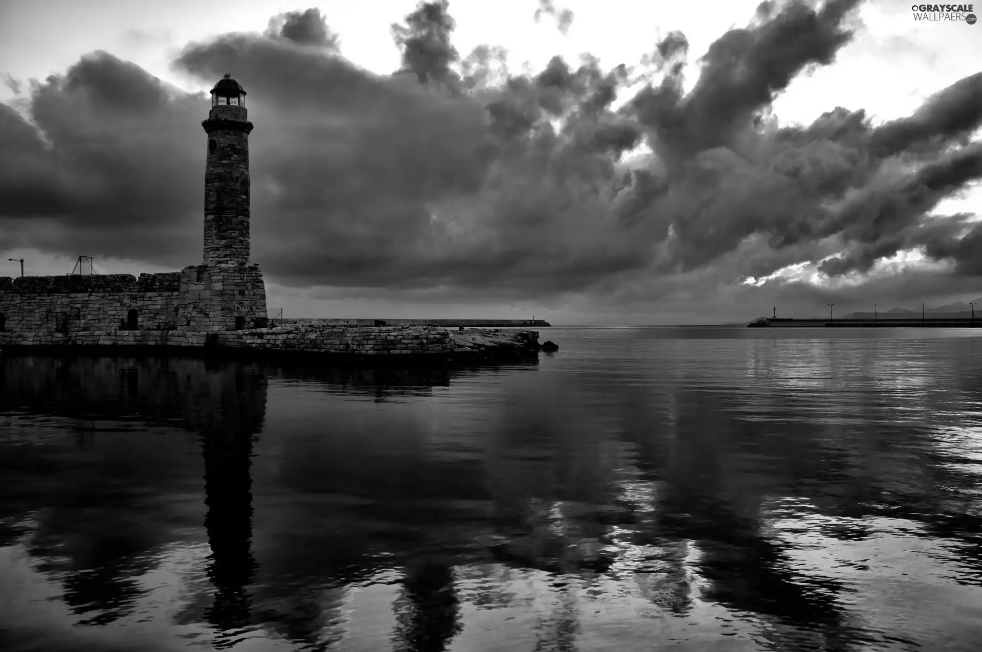 clouds, Lighthouse, sea