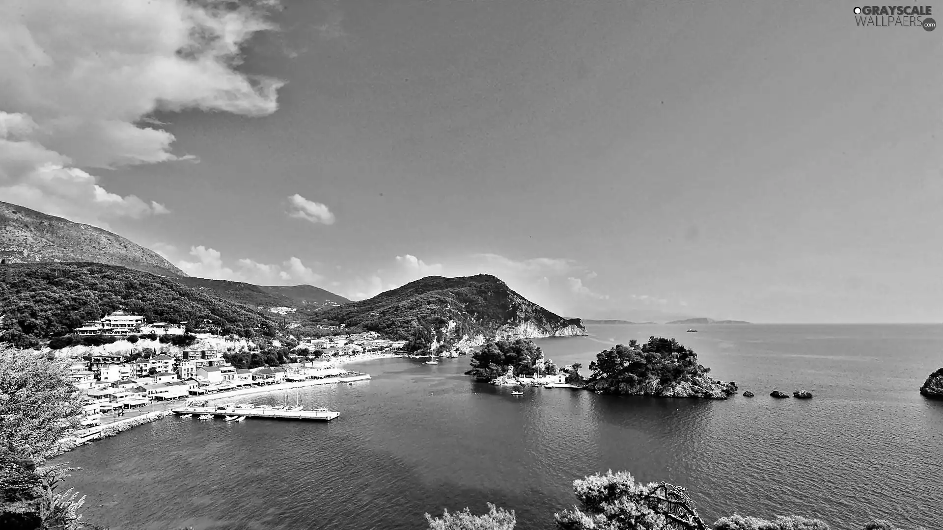 Coast, sea, panorama, towns, The Hills, Islets