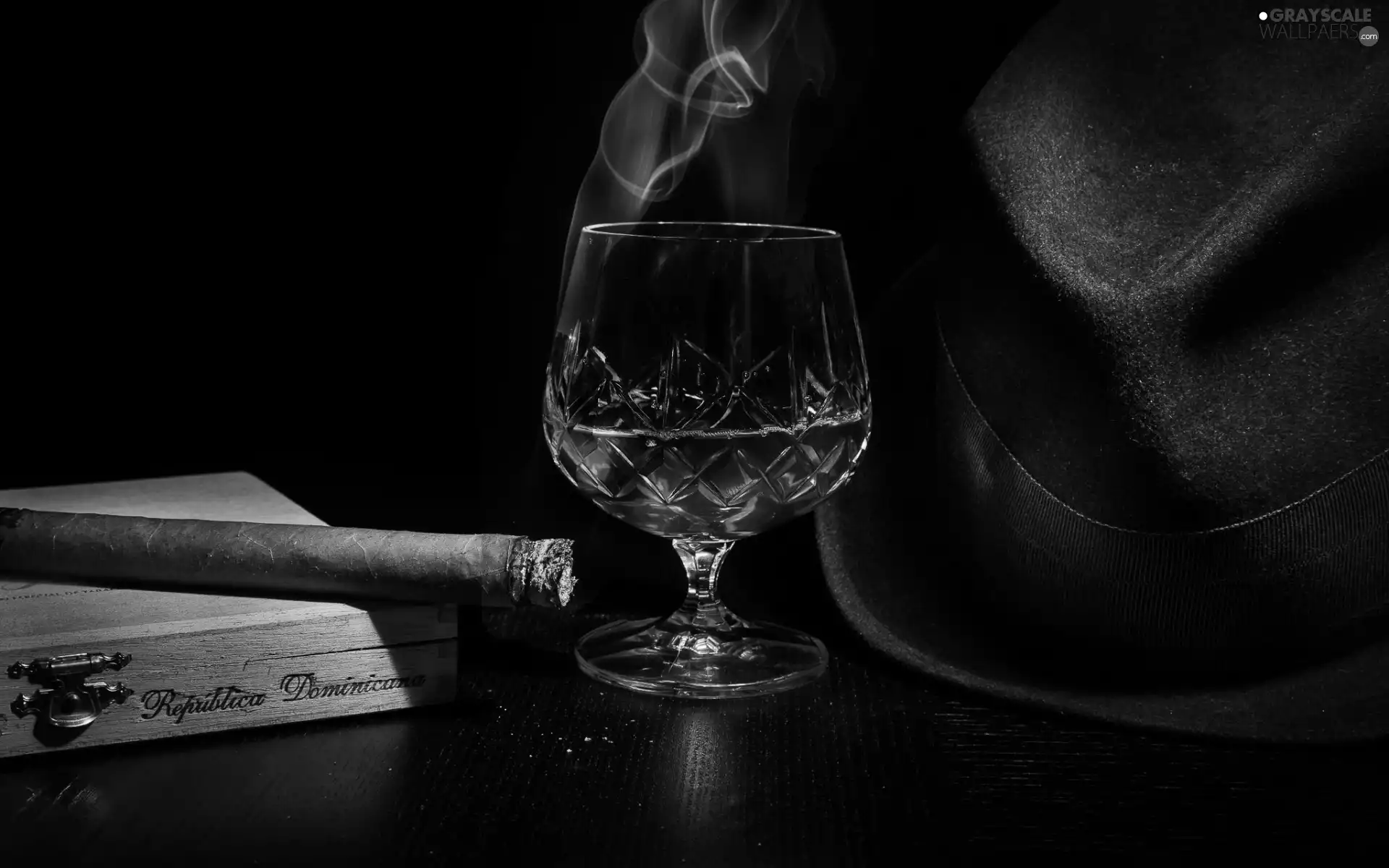 cigar, glass, Box, cognac, Hat, smoke, composition