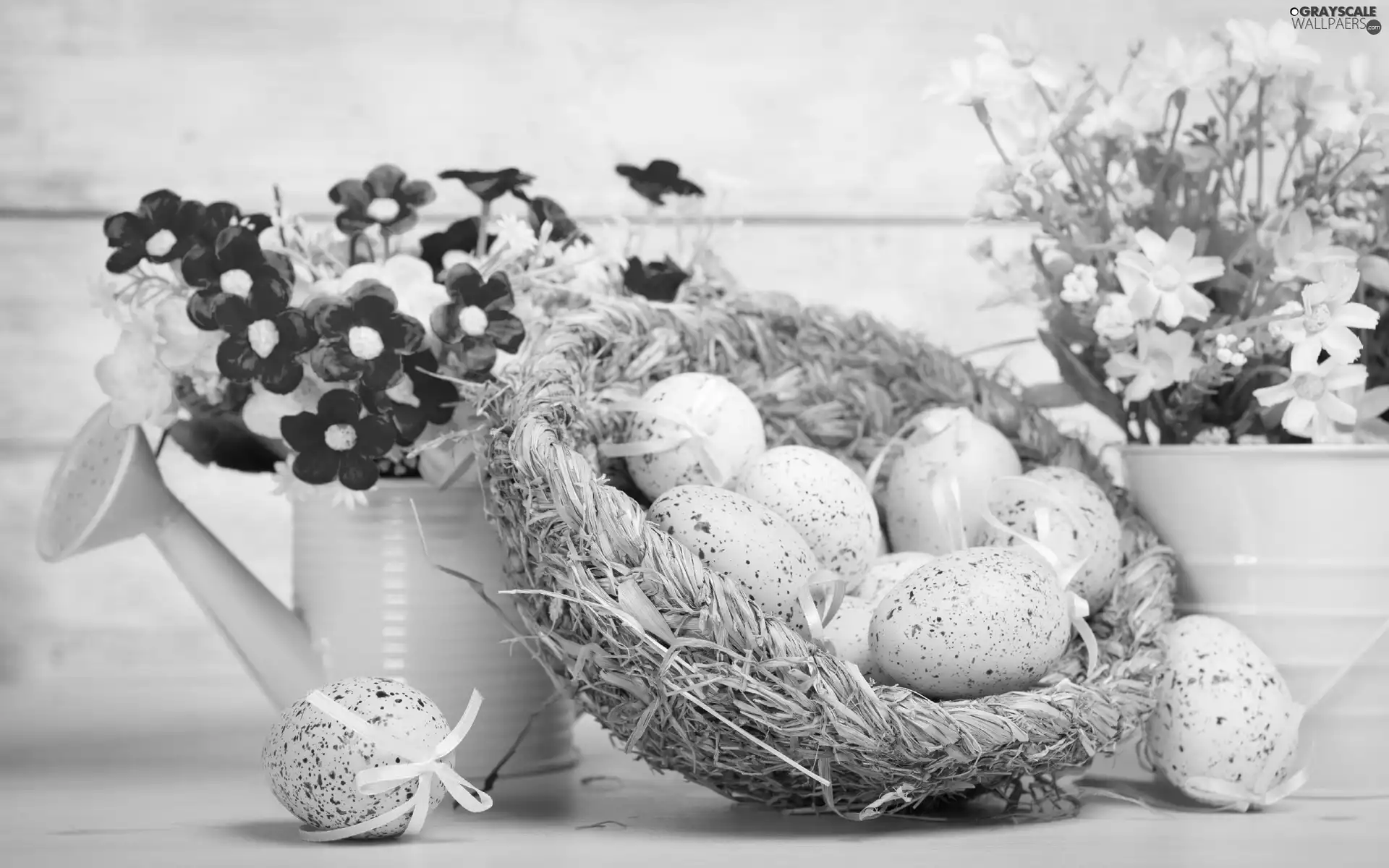 composition, Easter, basket, Flowers, eggs